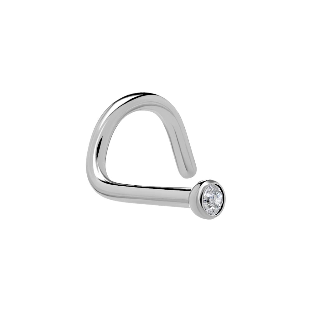 Bezel-Set Gem Titanium Nostril Screw - Right Bend