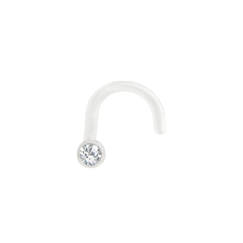 18g BioPlastic Bezel Set Gem Nose Screw Body Jewelry