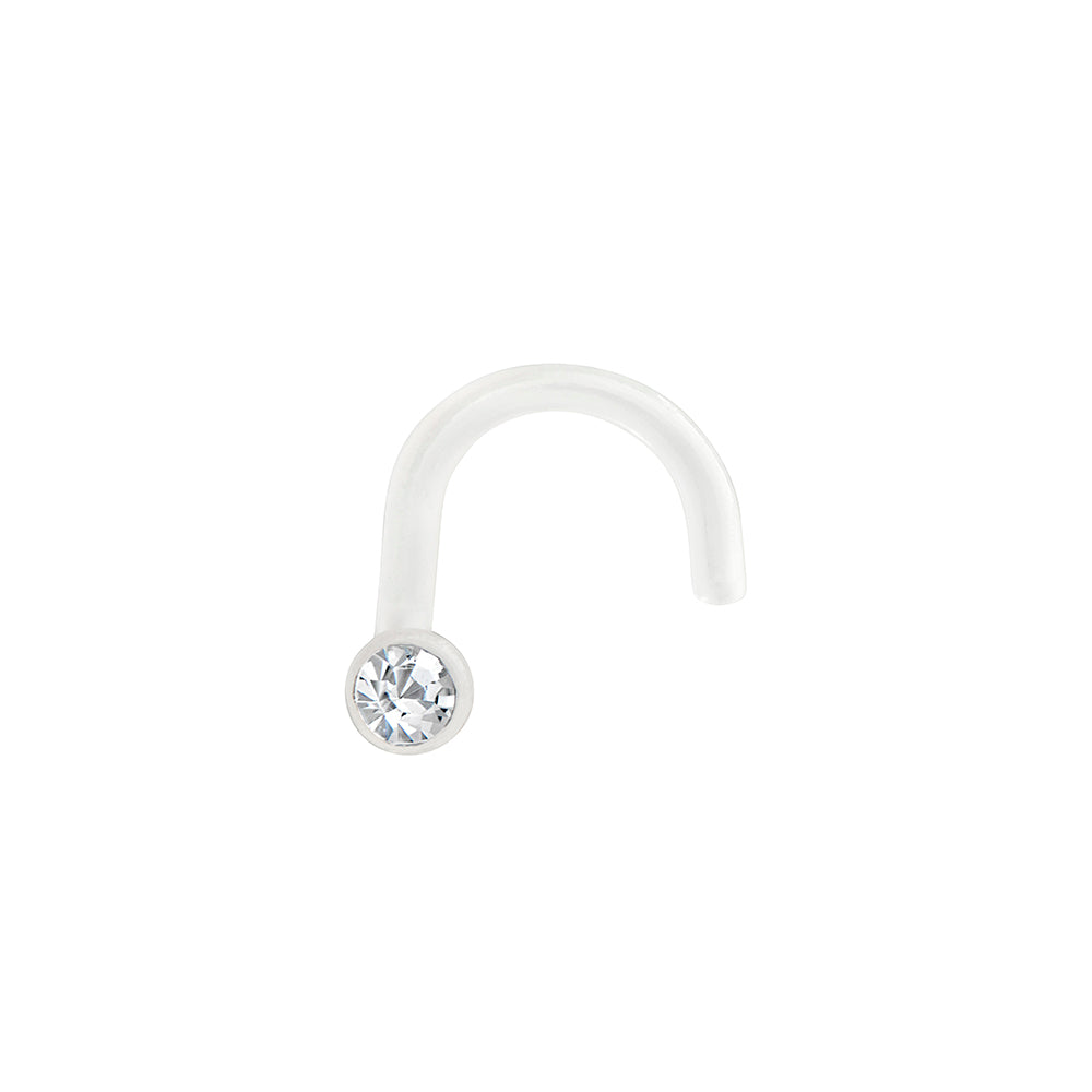 18g BioPlastic Bezel Set Gem Nose Screw Body Jewelry