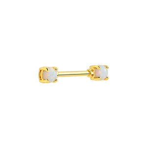 14g 9/16” Gold-Plated Straight Barbell Nipple Ring with Opal Ends — Price Per 1