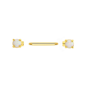 14g 9/16” Gold-Plated Straight Barbell Nipple Ring with Opal Ends — Price Per 1