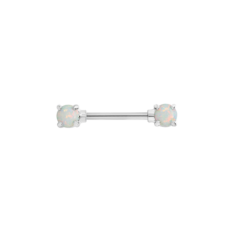 14g 9/16” Rhodium-Plated Straight Barbell Nipple Ring with Opal Ends — Price Per 1