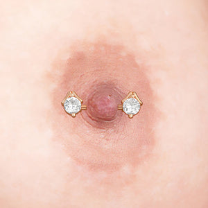 14g PVD Rose Gold Nipple Jewelry Set — Prong-Set Crystal Jeweled Straight Barbells and Captive Bead Rings