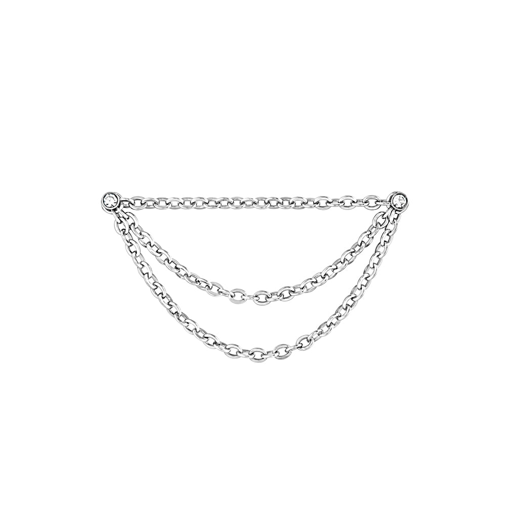 20g 1/4” Rhodium Plated Crystal Nose Bones with Tiered Chains