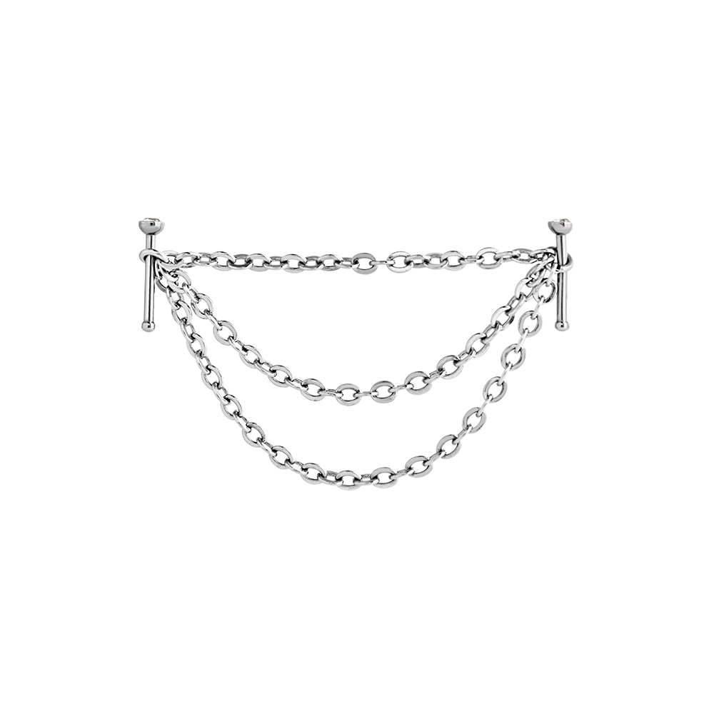 20g 1/4” Rhodium Plated Crystal Nose Bones with Tiered Chains