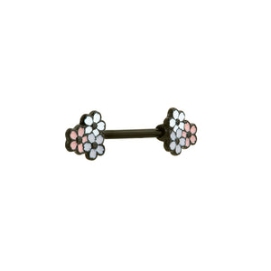 14g 13.3mm Cherry Blossoms PVD Black Nipple Barbell — Price Per 1