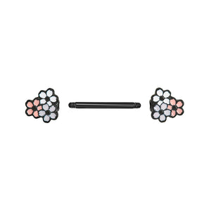 14g 13.3mm Cherry Blossoms PVD Black Nipple Barbell — Price Per 1
