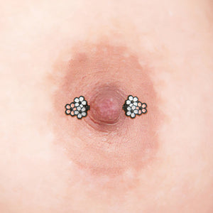 14g 13.3mm Cherry Blossoms PVD Black Nipple Barbell — Price Per 1