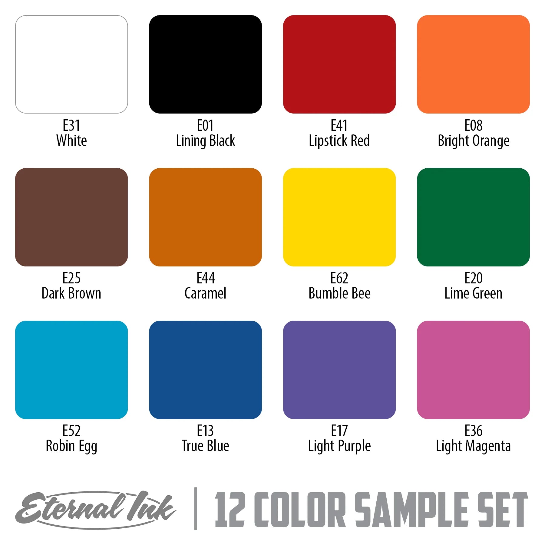 Sample Color Set of 12 - 1oz Bottles - Eternal Tattoo Ink