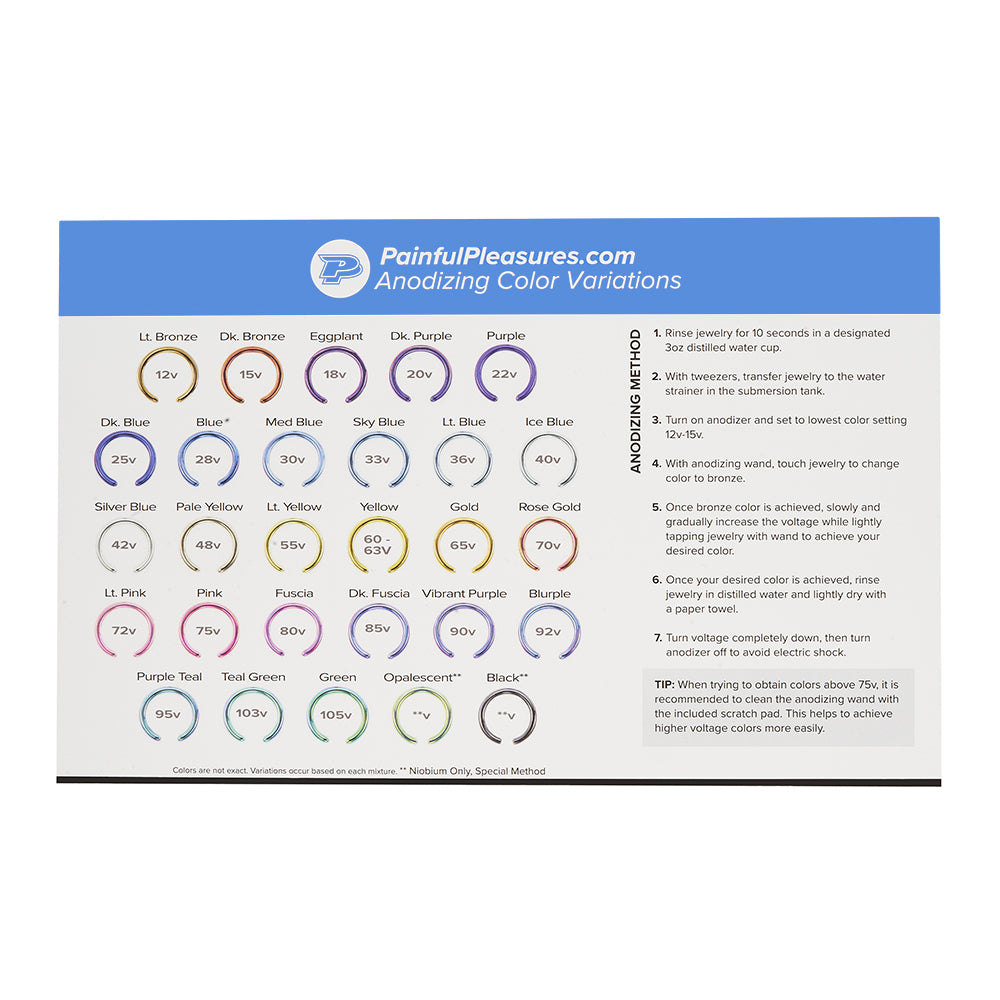 Anodizer Instruction Chart for Titanium Anodizing Kit