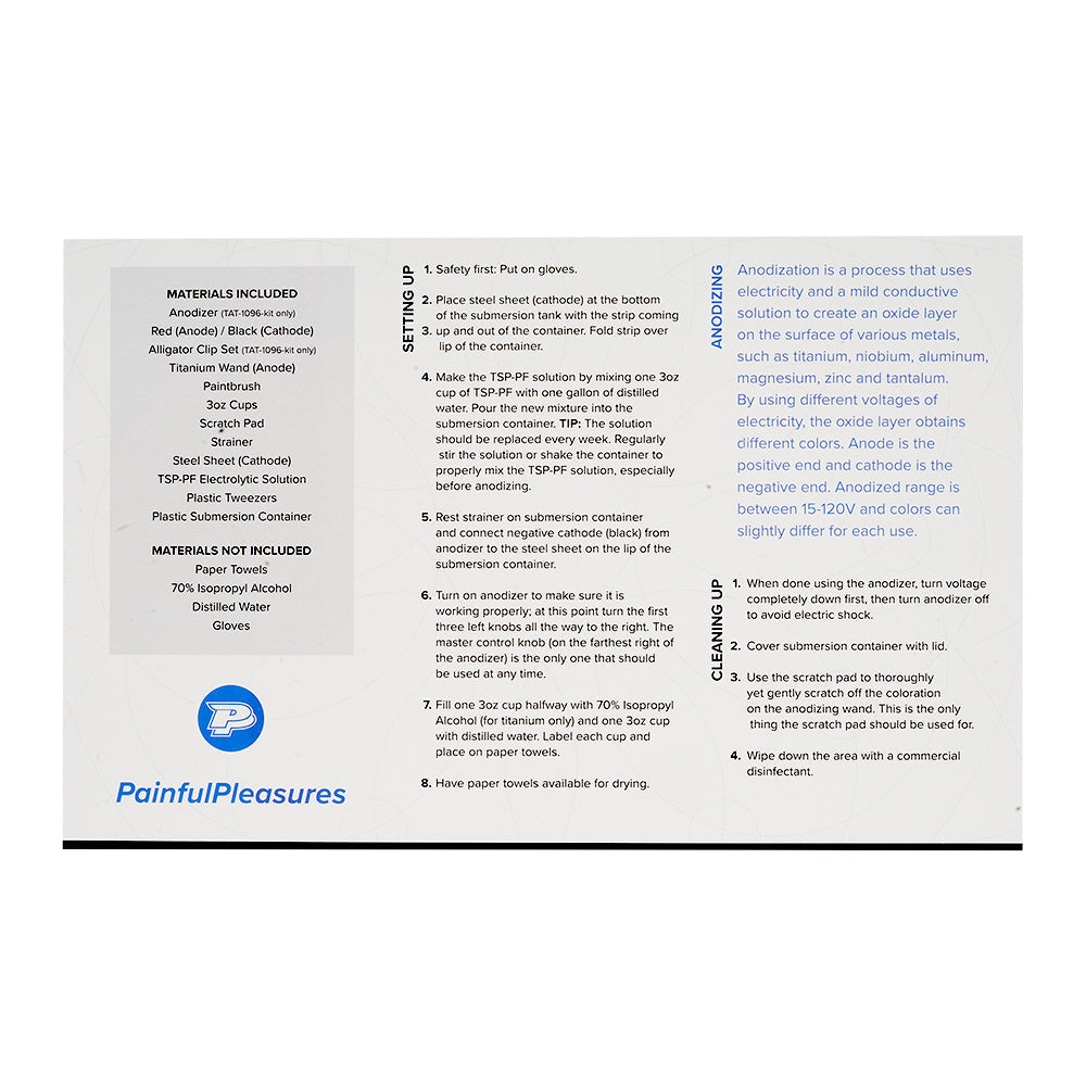 Anodizer Instruction Chart for Titanium Anodizing Kit