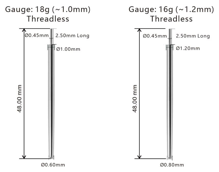 2” Sterilized Piercing Tapers for 16g or 18g Internally Threaded or Threadless Jewelry — Box of 100