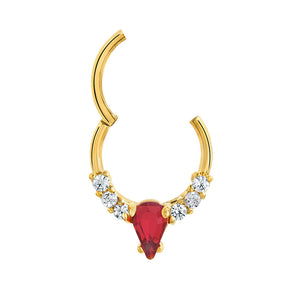 16g 3/8” PVD Rose Gold Teardrop Red Jewel Clicker Ring — Price Per 1