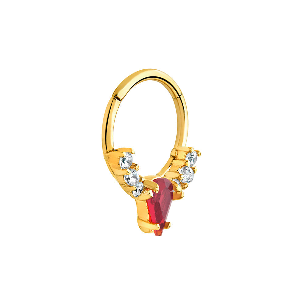 16g 3/8” PVD Rose Gold Teardrop Red Jewel Clicker Ring — Price Per 1