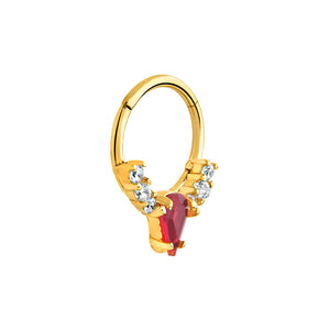 16g 3/8” PVD Rose Gold Teardrop Red Jewel Clicker Ring — Price Per 1