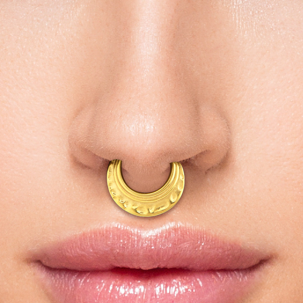 16g PVD Gold Hammered Steel Septum Clicker