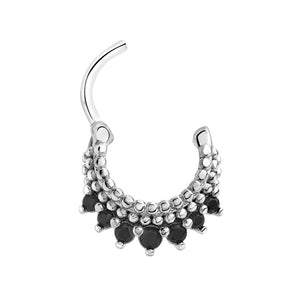 16g Rhodium Plated Black Jeweled Bijoux Steel Septum Clicker