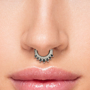 16g Rhodium Plated Black Jeweled Bijoux Steel Septum Clicker