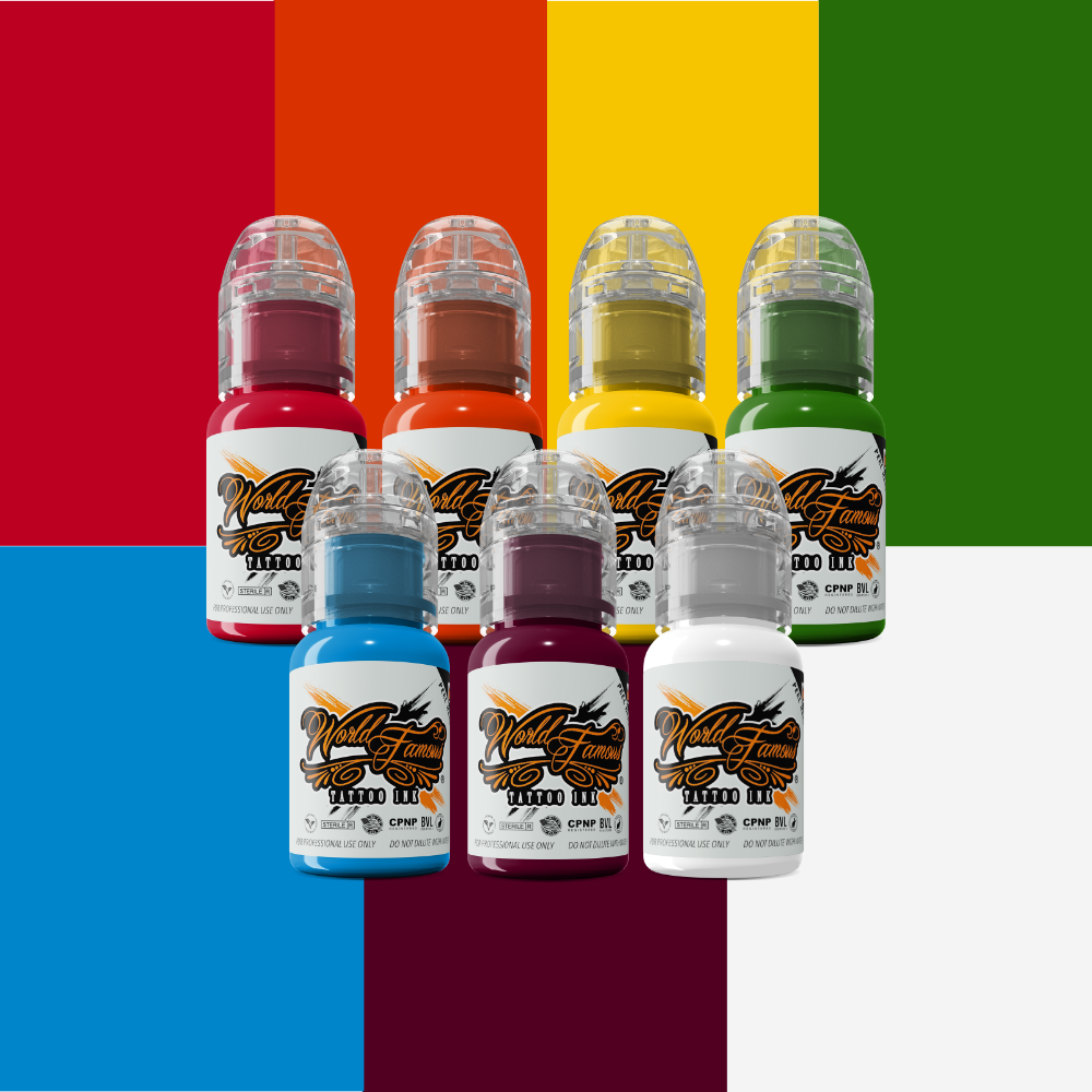 7 Color Simple Set — World Famous Tattoo Ink — 1/2oz