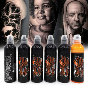 Erich Rabel Greywash Set of 6 Bottles — World Famous Tattoo Ink — 4oz