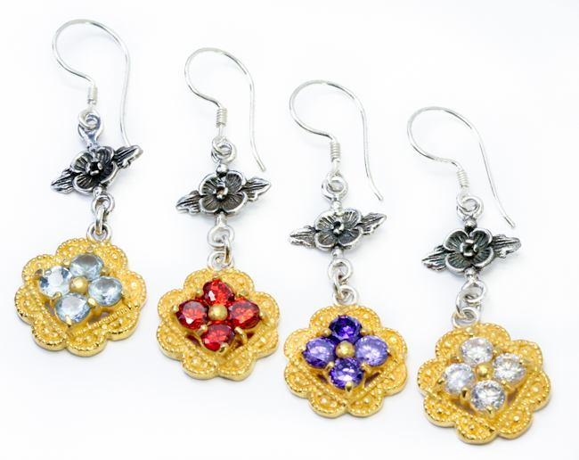 Flower n Flower Bali Gold and Silver - Indonesian French Hook Earrings