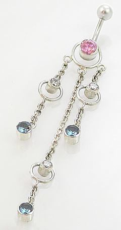 14g 7/16" Triple Orbital Dangle Sterling Silver Bali Belly Button Ring