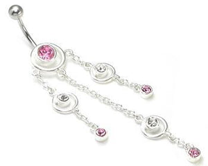 14g 7/16" Triple Orbital Dangle Sterling Silver Bali Belly Button Ring