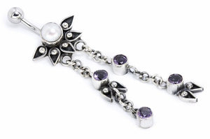 14g 7/16" Pearl Half Sunflower Dangle Bali Belly Button Ring