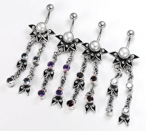 14g 7/16" Pearl Half Sunflower Dangle Bali Belly Button Ring