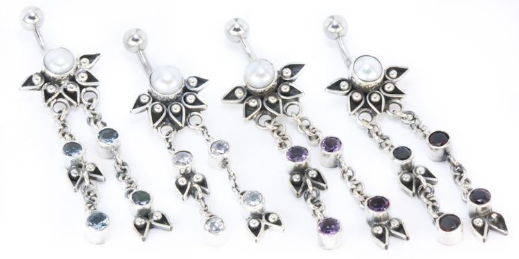 14g 7/16" Pearl Half Sunflower Dangle Bali Belly Button Ring