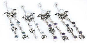 14g 7/16" Pearl Half Sunflower Dangle Bali Belly Button Ring