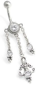 14g 7/16" Fleur-de-lis Bali Steriling Silver Belly Button Ring