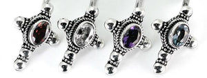 Bali Oval Gem Cross - Indonesian Style Sterling Silver Earrings