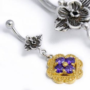 Flower n Flower Gold N Silver Bali Belly Wholesale Body Jewelry 14g 7/16
