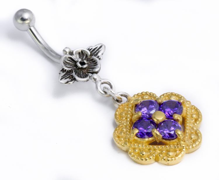 Flower n Flower Gold N Silver Bali Belly Wholesale Body Jewelry 14g 7/16