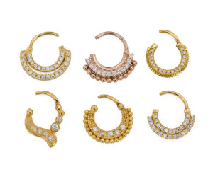 16g Septum Clicker - Rose Gold Plated Jeweled Fan Ring