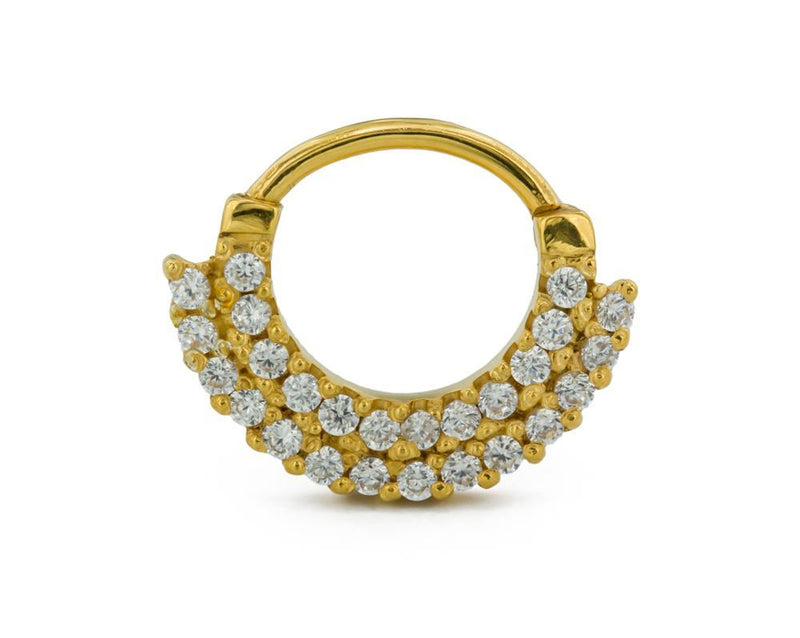 18g Yellow Gold Plated Double Tier Jeweled Septum Clicker