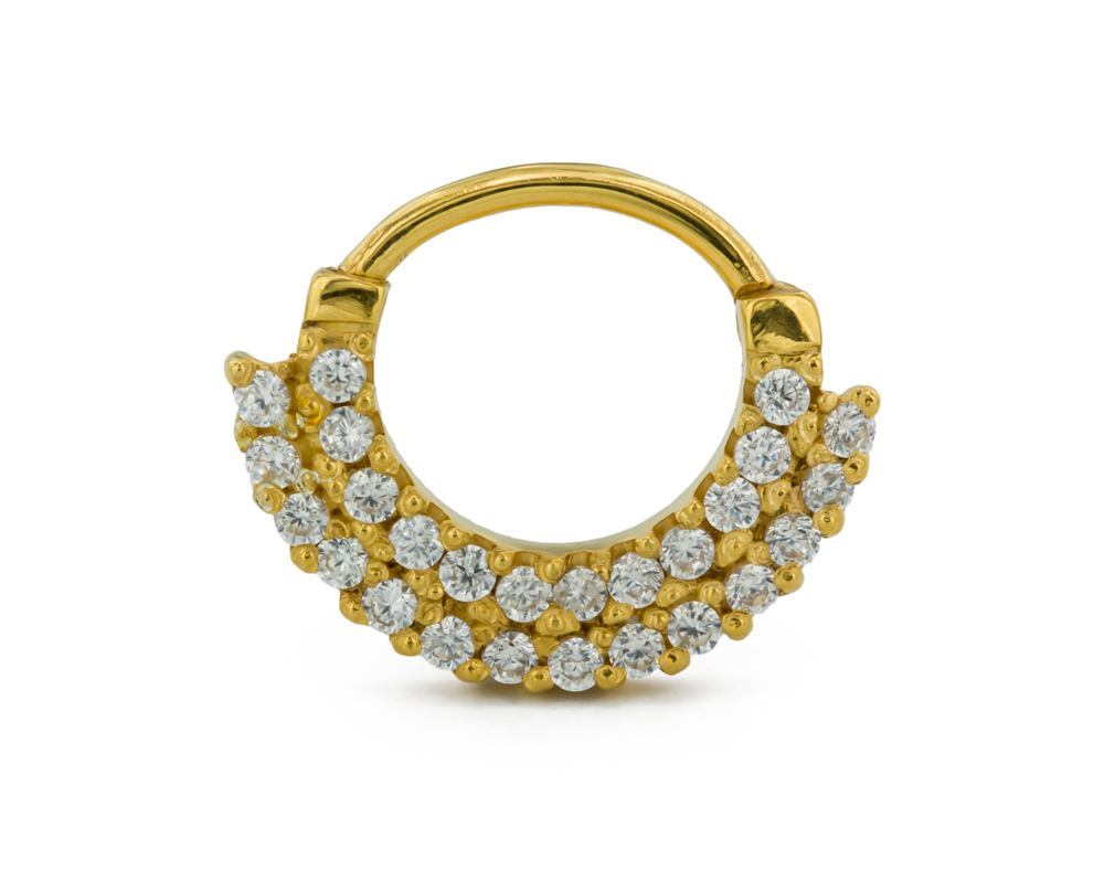 18g Yellow Gold Plated Double Tier Jeweled Septum Clicker