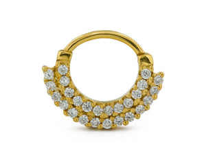 18g Yellow Gold Plated Double Tier Jeweled Septum Clicker