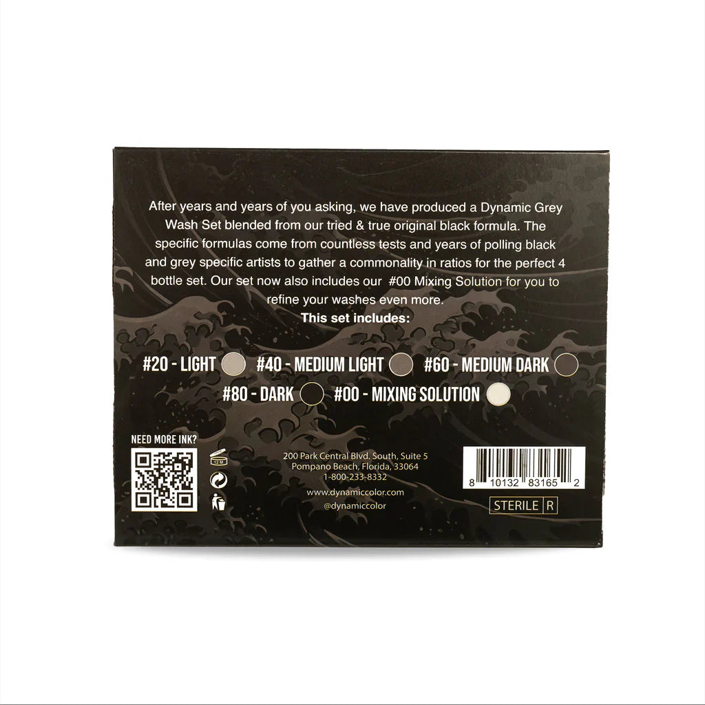 Dynamic Greywash Tattoo Ink Set with Mixing Solution — 5 Bottles