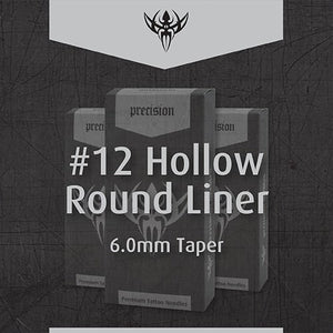 #12 Hollow Round Liner 6.0mm Taper — Precision Needles — Box of 50 Premade Sterilized Tattoo Needles
