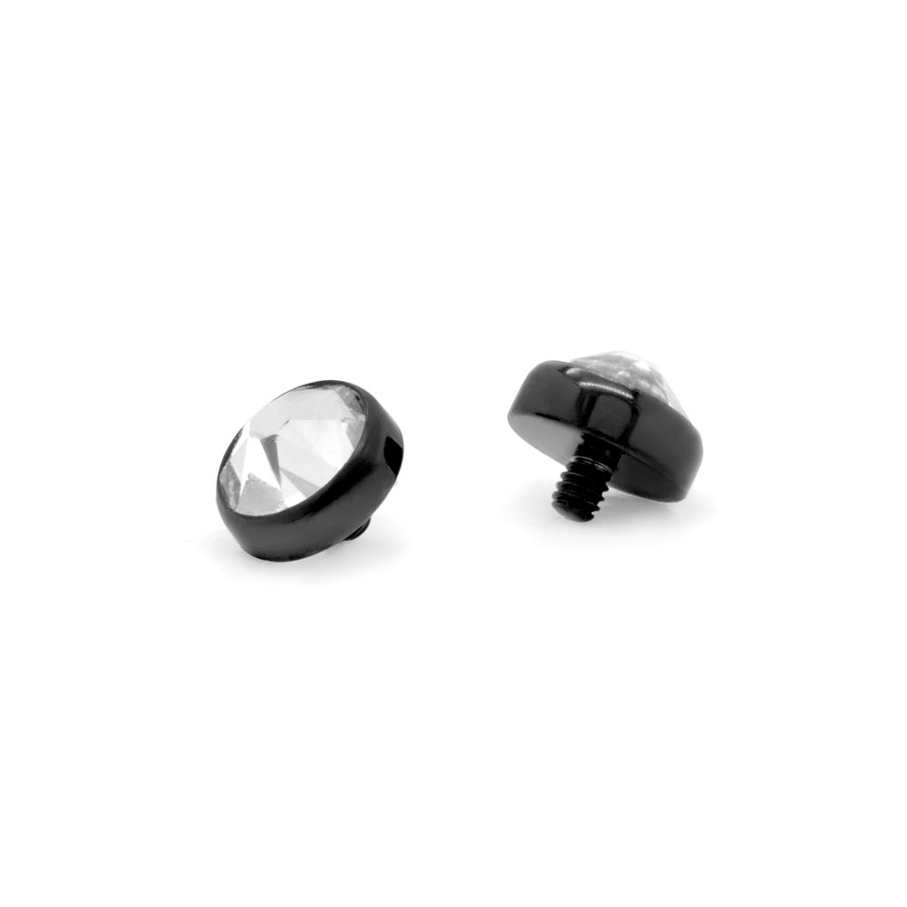 Tilum 14g-12g Internally Threaded Swarovski Jewel PVD Black Titanium Flat Top - Price Per 1