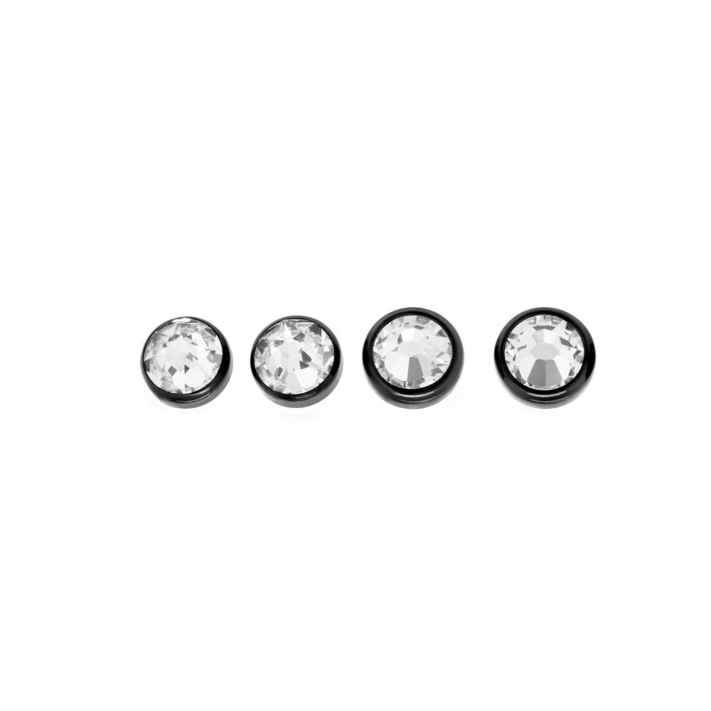 Tilum 14g-12g Internally Threaded Swarovski Jewel PVD Black Titanium Flat Top - Price Per 1