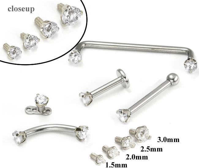 14g - 12g Internally Threaded Sterling Silver Prong-Set Jewel Top - Price Per 1