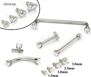 14g - 12g Internally Threaded Sterling Silver Prong-Set Jewel Top - Price Per 1