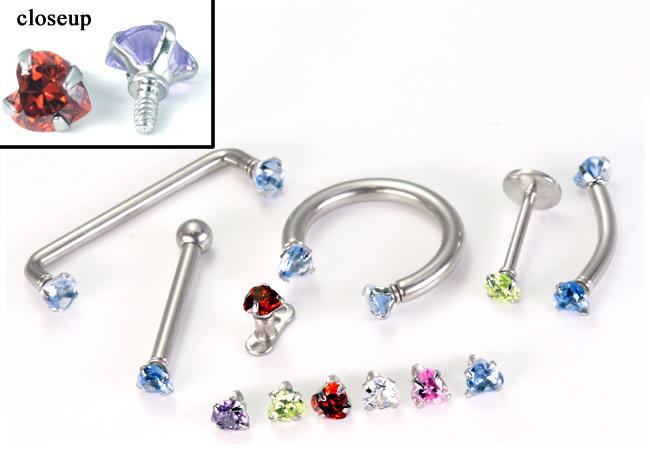 14g - 12g Internally Threaded Jewel Prong-Set Heart Top - Price Per 1