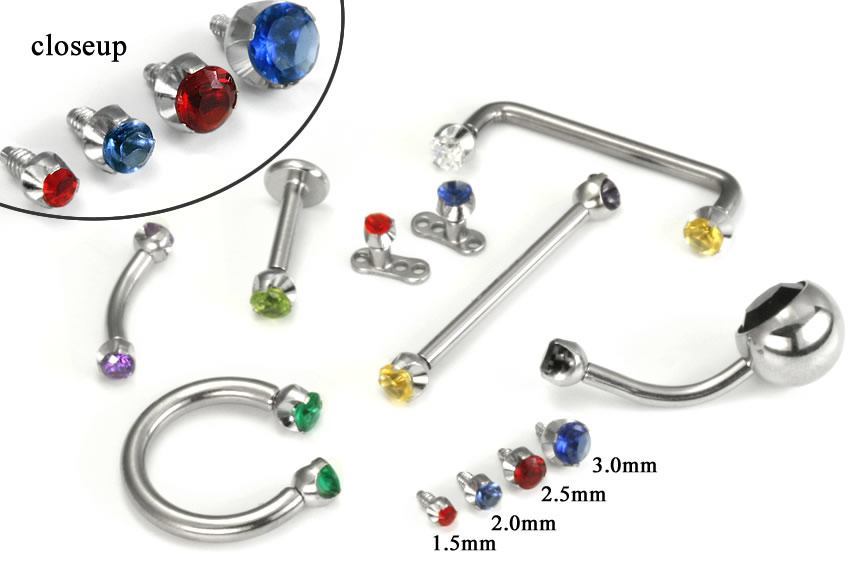 14g - 12g Internally Threaded Jewel Prong-Set Swarovski Jewel Top - Price Per 1