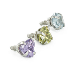 18g - 16g Internally Threaded Jewel Prong-Set Heart Top - Price Per 1