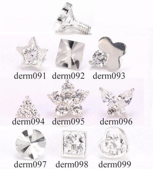 14g - 12g Internally Threaded Sterling Silver Top - Choose from 9 Styles - Price Per 1