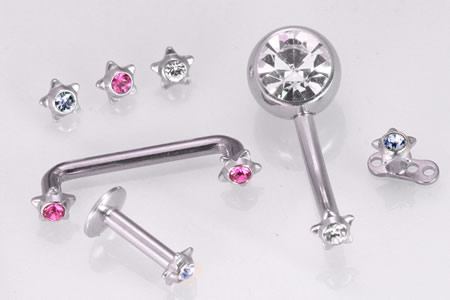 14g - 12g Internally Threaded 4mm Steel Star Top with Gem - Price Per 1